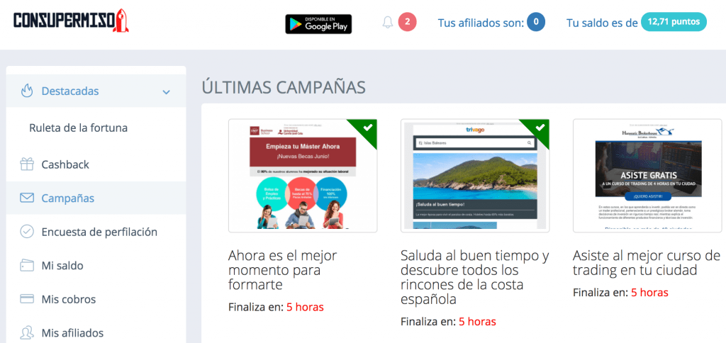 Consupermiso ganar dinero en internet haciendo clic en mails